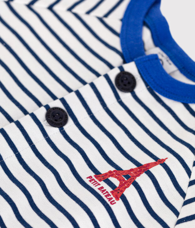 Babies' fine jersey playsuit white/blue