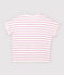 Women's Stripy Linen and Cotton Blend T-Shirt MARSHMALLOW white/BOHEME pink