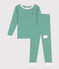 Children's snug-fitting stripy cotton pyjamas JARDIN green/MARSHMALLOW