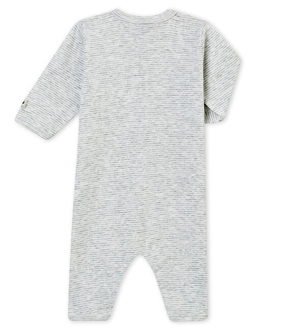 Baby boy's footless sleepsuit POUSSIERE grey/MARSHMALLOW white