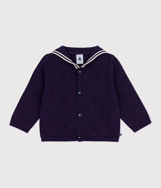 Babies' openwork cotton cardigan with a sailor collar SOIR blue