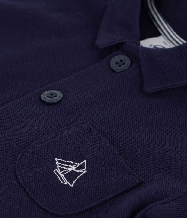 Babies' short plain cotton jumpsuit with a polo collar SOIR