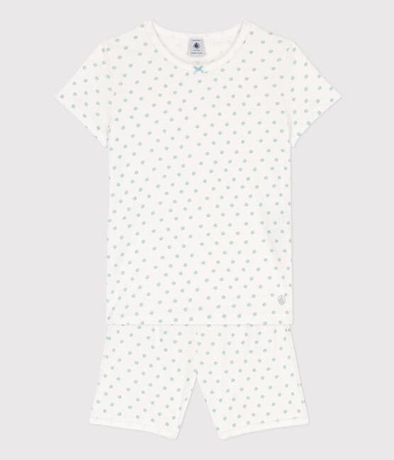 Girls' Spotted Cotton Short Pyjamas MARSHMALLOW /BOB