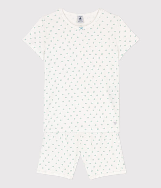 Girls' Spotted Cotton Short Pyjamas MARSHMALLOW /BOB