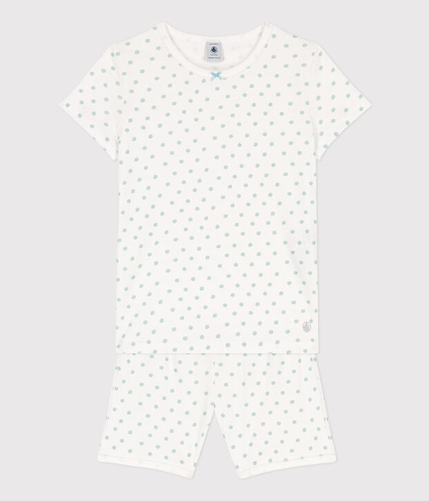 Girls' Spotted Cotton Short Pyjamas white/green
