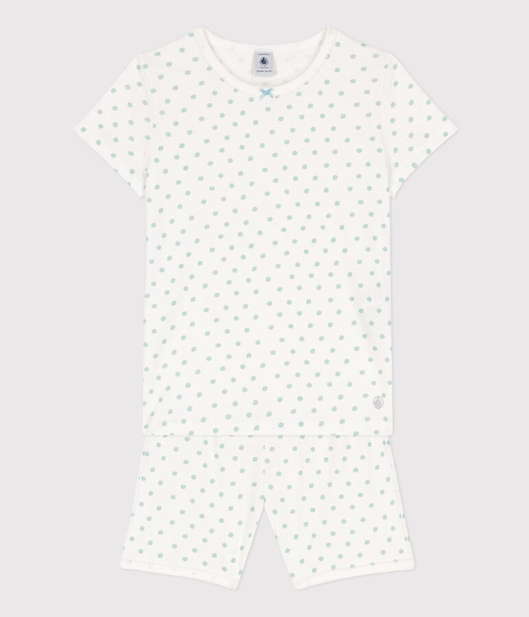 Girls' Spotted Cotton Short Pyjamas white/green