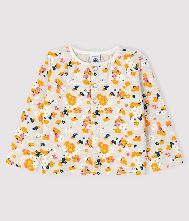 Baby girl's tubular knit cardigan beige/multicolor