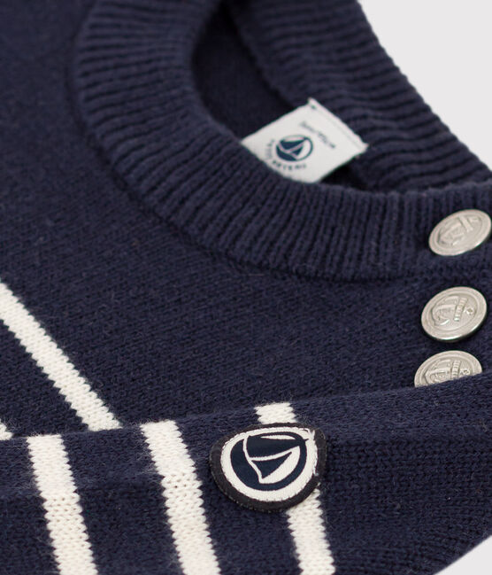 Unisex Children's Wool/Cotton Jumper SMOKING blue/MARSHMALLOW white
