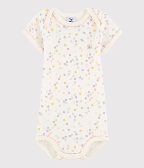 Baby Girls' Short-Sleeved Bodysuit CHARME pink/MARSHMALLOW white