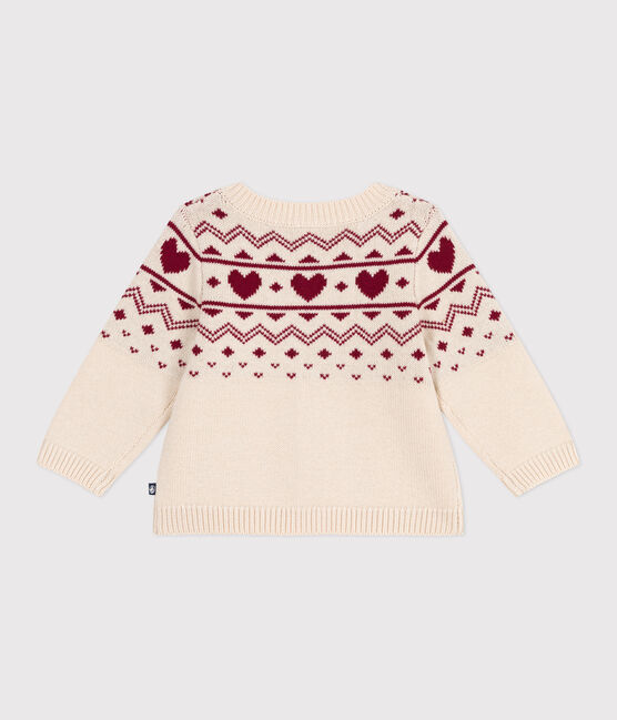 Babies' heart-pattern wool and cotton knit cardigan AVALANCHE Ecru/AMARANTE