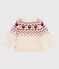 Babies' heart-pattern wool and cotton knit cardigan AVALANCHE Ecru/AMARANTE