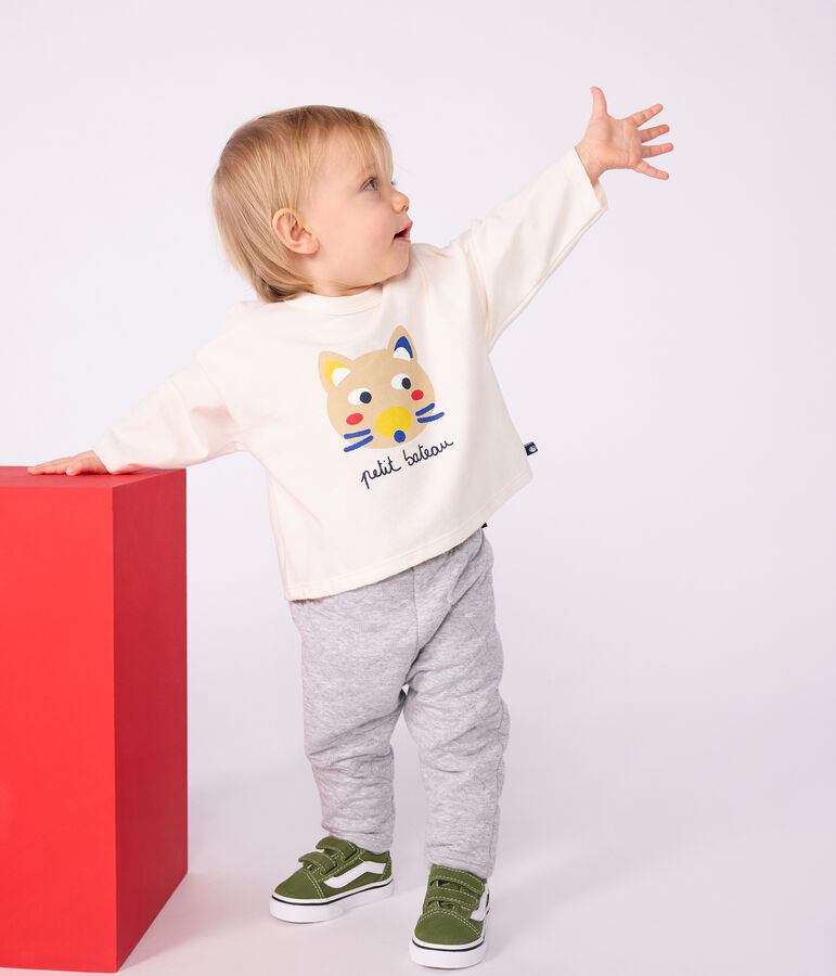 Long-sleeved cotton baby t-shirt Ecru/multicolor