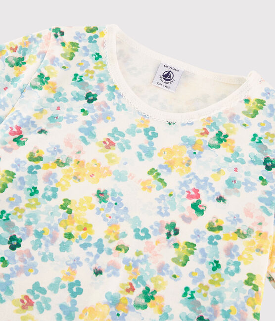 Girls' Watercolour Flowers Cotton Pyjamas MARSHMALLOW white/MULTICO white