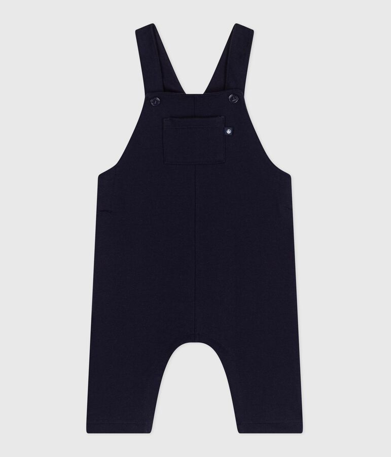 Babies' long-leg plain cotton dungarees blue