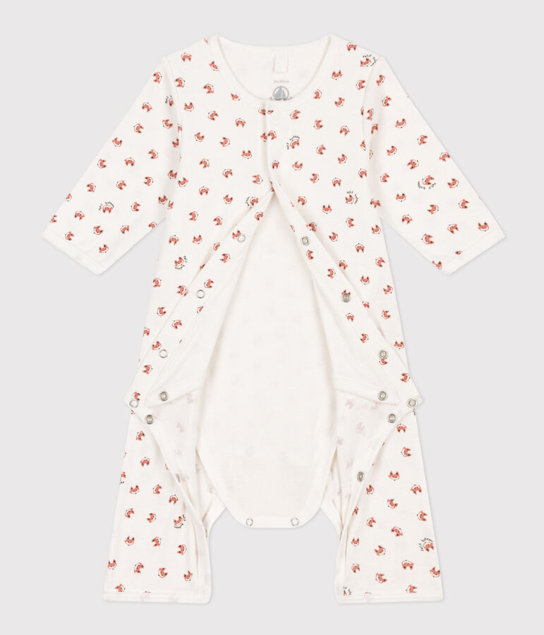 Babies' Footless Cotton Bodyjama MARSHMALLOW white/MULTICO white