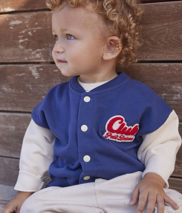 Babies' Fleece Varsity Jacket blue/ecru