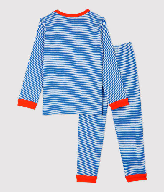 Boys' Pinstriped Cotton Pyjamas RUISSEAU blue/MARSHMALLOW white
