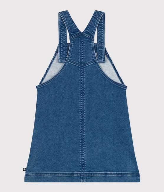 Girls' denim effect fleece dungaree dress BLEU DELAVE blue
