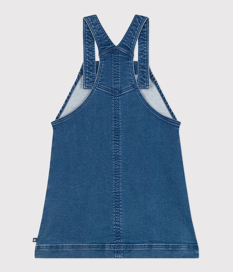 Girls' denim effect fleece dungaree dress blue