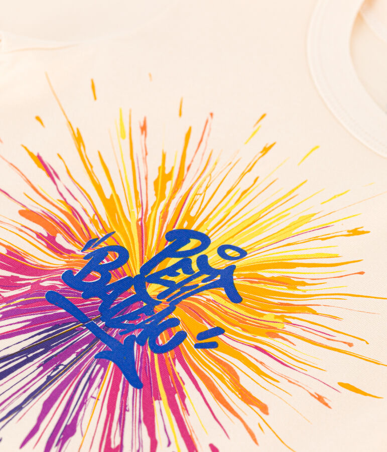 Boys' short-sleeved cotton T-shirt Ecru/multicolor