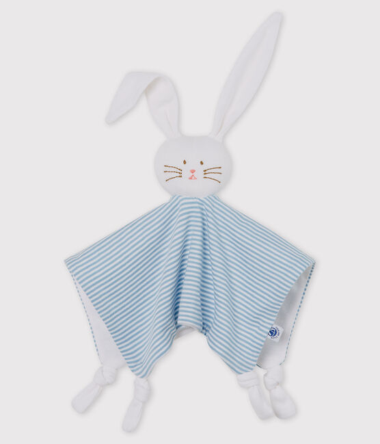 Babies' Cotton Bunny Comforter ACIER blue/MARSHMALLOW white