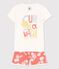 Girls' Pink Hawaiian Cotton Short Pyjamas MARSHMALLOW white/PAPAYE
