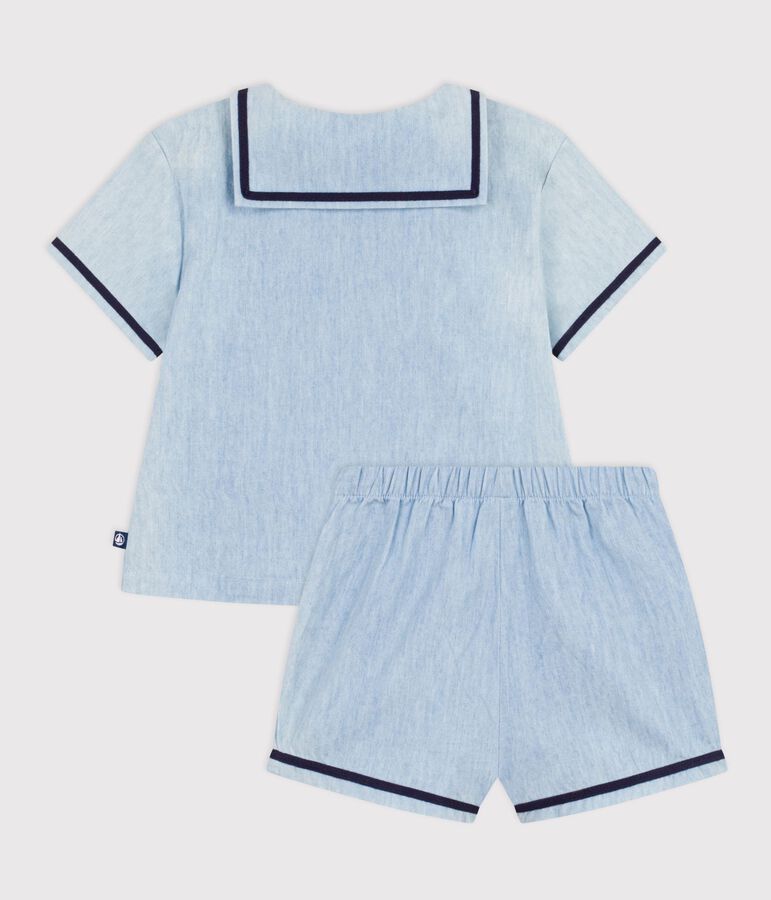 Babies' 2-piece set in chambray including a T-shirt with a sailor collar BLEU CLAIR blue