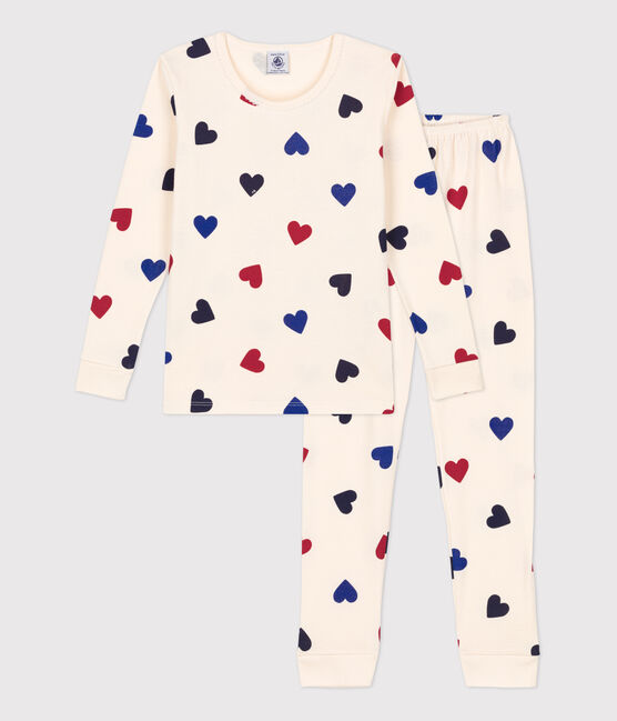 Girls' Snugfit Heart Patterned Cotton Pyjamas AVALANCHE white/MULTICO