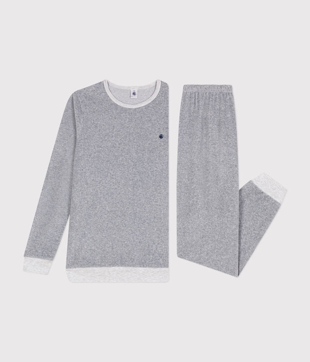 Junior plain velour pyjamas CALCE = FUMEE CHINE