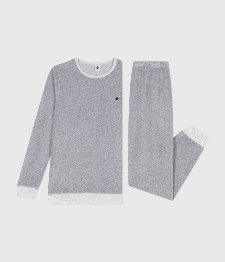 Junior plain velour pyjamas CALCE = FUMEE CHINE