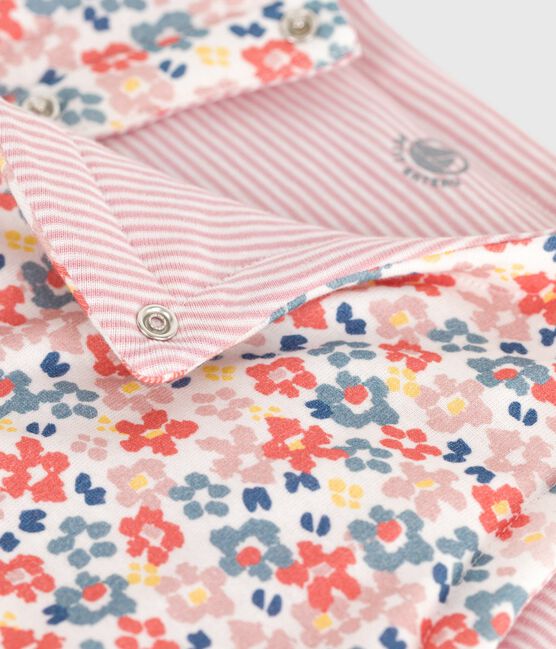 Babies' sleeveless reversible printed cotton cardigan MARSHMALLOW white/JOLI pink