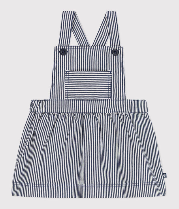 Babies' stripy cotton pinafore dress blue/white