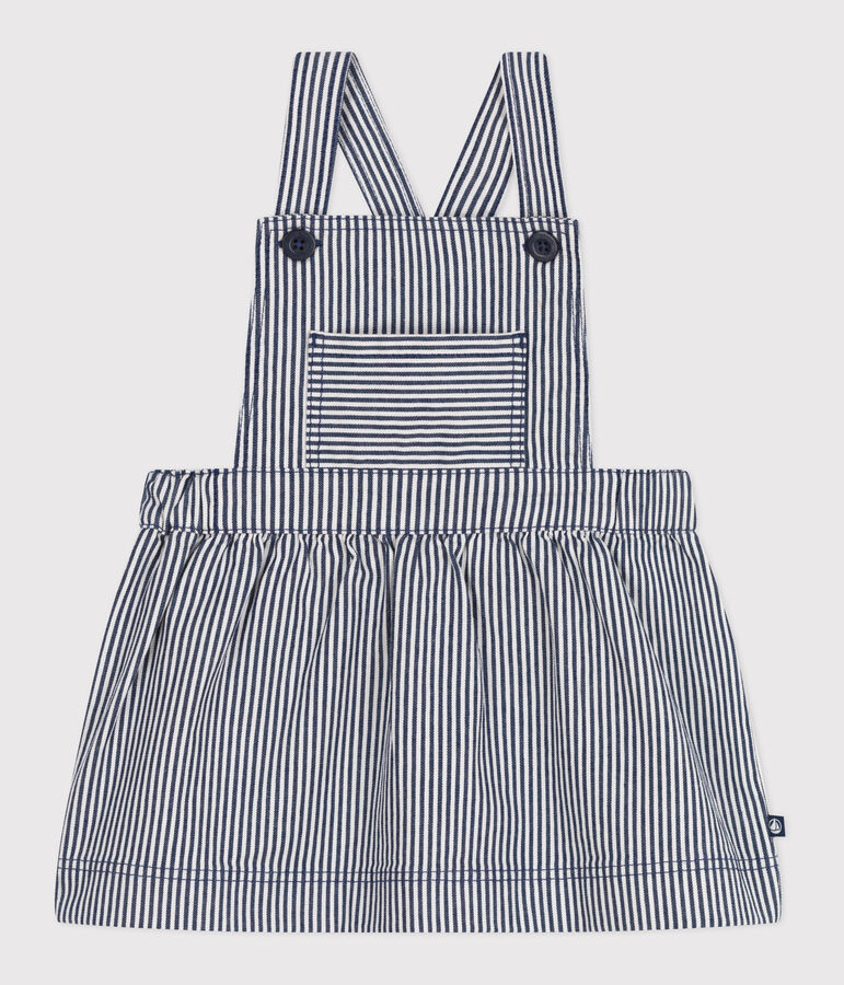 Babies' stripy cotton pinafore dress blue/white