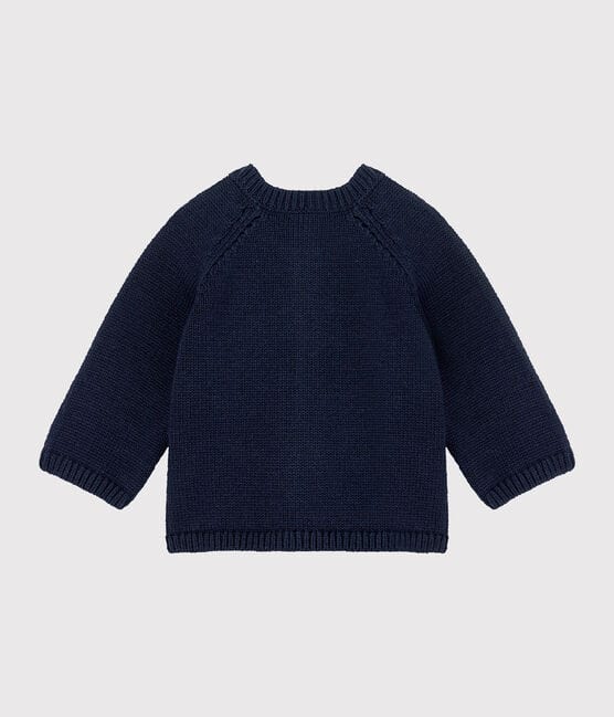 Baby Girls' Wool/Cotton Knit Cardigan SMOKING blue/MULTICO white