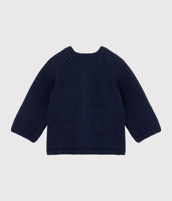 Baby Girls' Wool/Cotton Knit Cardigan SMOKING blue/MULTICO white