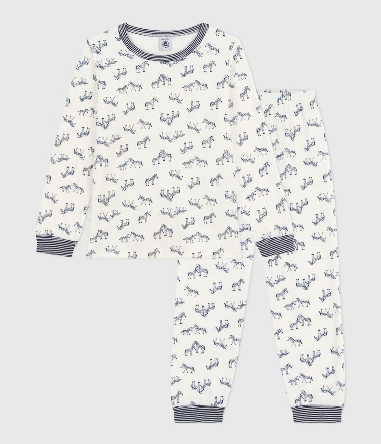 Children's velour pyjamas with a zebra print Ecru/blue