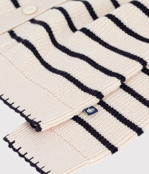 Children's stripy wool and cotton cardigan Ecru/blue