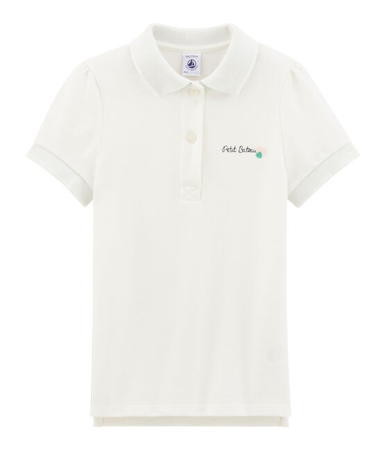Girls' Short-sleeved Polo Shirt MARSHMALLOW white