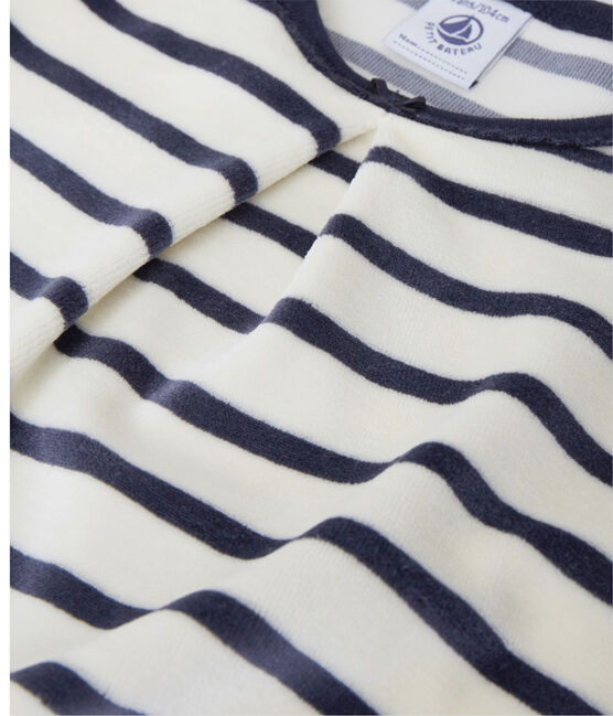 Chemise de nuit fille à bouclette velours COQUILLE beige/SMOKING blue