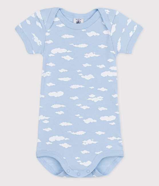 Babies' Short-Sleeved Bodysuit JASMIN blue/ECUME white