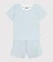 Children's short stripy cotton terry pyjamas white/green