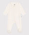 Babies' heart pattern cotton pyjamas with a collar and zip  MARSHMALLOW white/MULTICO white
