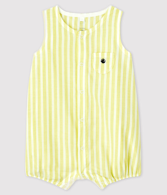 Babies' Yellow Stripy Organic Cotton Poplin Playsuit JAUNE yellow/MARSHMALLOW white