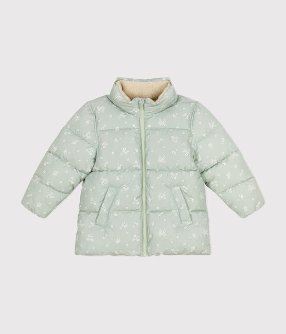 Girls' puffer jacket with a retractable hood HERBIER green/MULTICO white