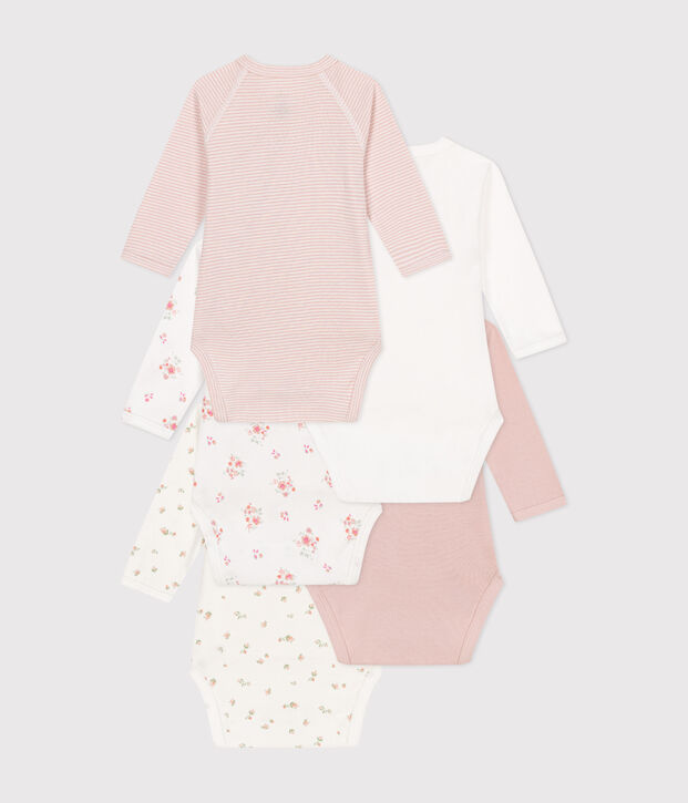 Babies' long-sleeved wrapover cotton bodysuits - 5-Pack multicolor