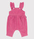 Babies' dungarees in plain corduroy with ruffles and long legs
