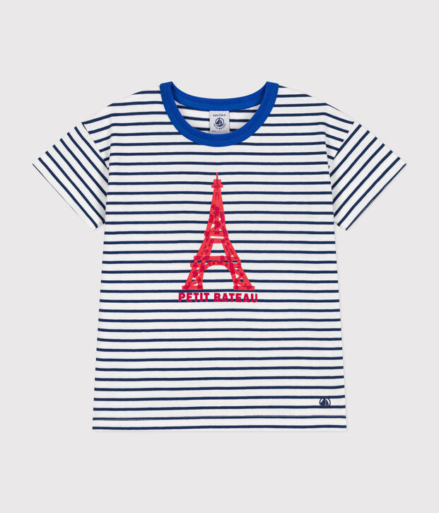 Children's short-sleeved jersey T-shirt white/blue