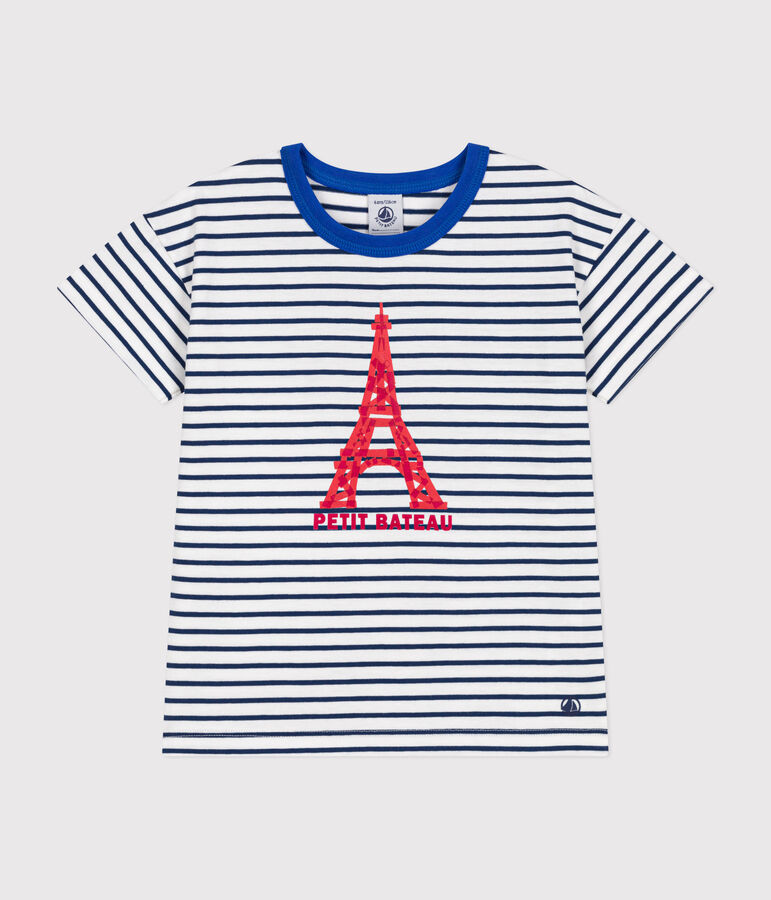 Children's short-sleeved jersey T-shirt white/blue