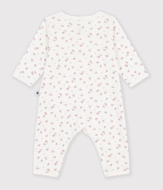 Babies' cotton flower print footless pyjama suit white/pink