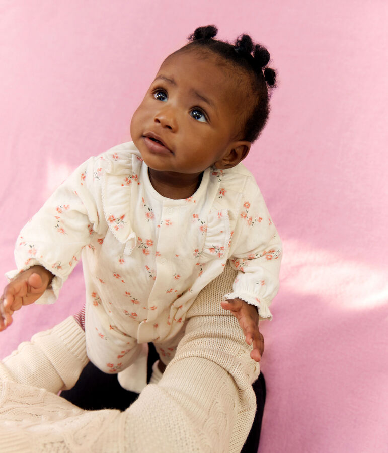 Babies' floral print ruffled cotton playsuit Ecru/multicolor